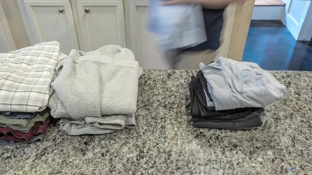 Close-Up Timelapse of Folding Laundry at Home &ndash; Clean Clothes Organization Routine