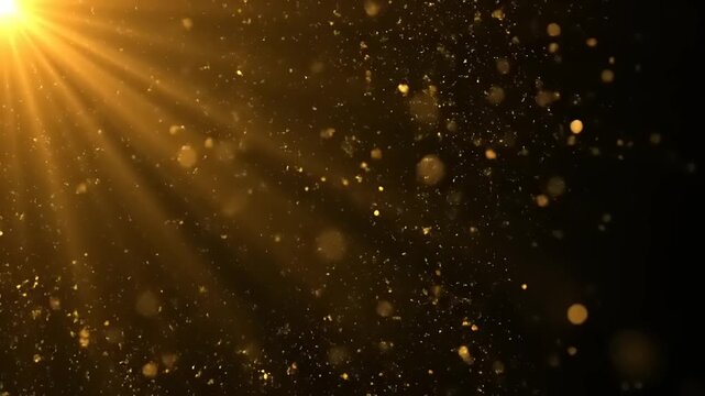 Golden Sunburst Light Rays Shining Through Dust Particles.