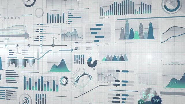 Business data infographic showing different types of charts in motion