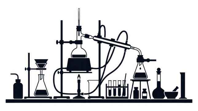 Chemical distillation apparatus laboratory equipment illustration science and research concept isola