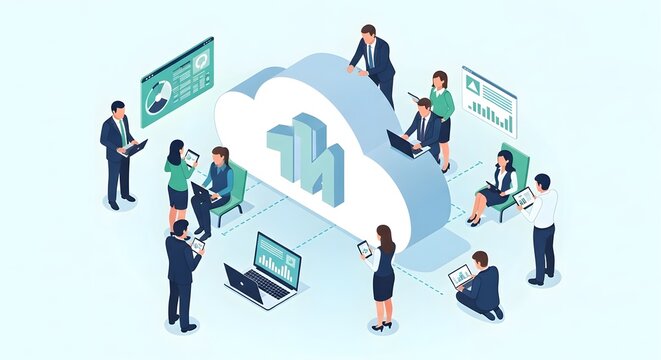 Cloud computing and network connectivity business professionals in a digital world