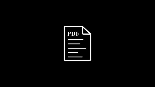 Outline Icon of a PDF document on a black Background file symbol. animation