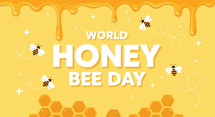 World Honey Bee Day. Celebration banner. Cartoon illustration. Flat design. Event greeting card. © khafid