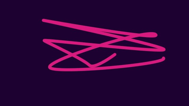 Pink scribble lines creating an abstract hand drawn doodle on a dark purple background for creative graphic design and modern digital art