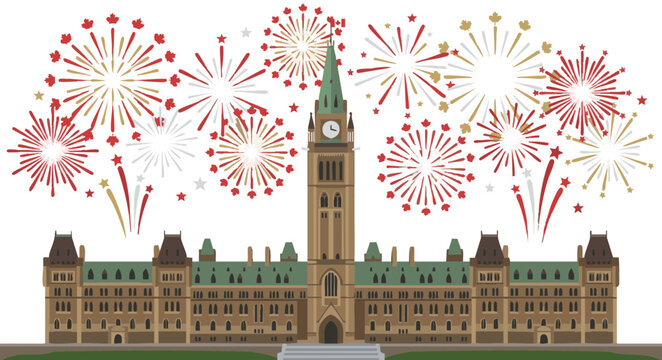 Fireworks display over Parliament Hill in Ottawa for Canada Day  