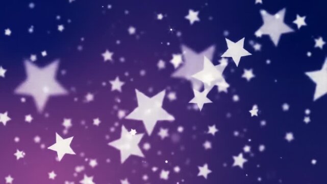 Luminous white star-like particles subtly twinkle, pulse, and drift on an infinite dark canvas with an indigo blue to cosmic violet gradient background, profound cosmic depth concept