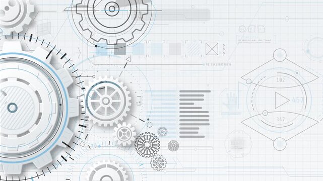 Engineering blueprint with gears representing progress and technology