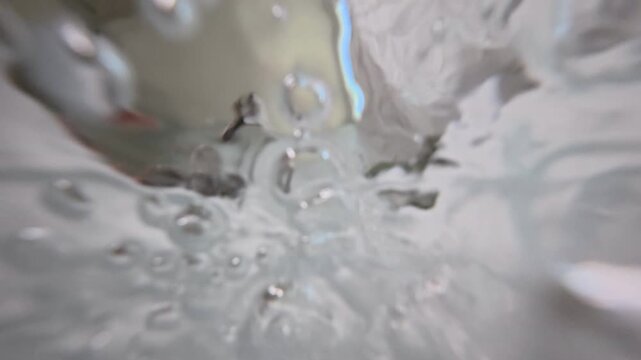 Underwater POV shows water from bathtub faucet pouring into tub