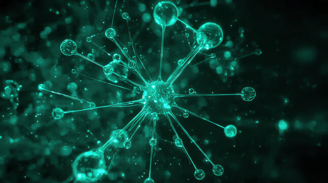 close-up view of an abstract molecular structure, wireframe, concept of science and biology (3d render)