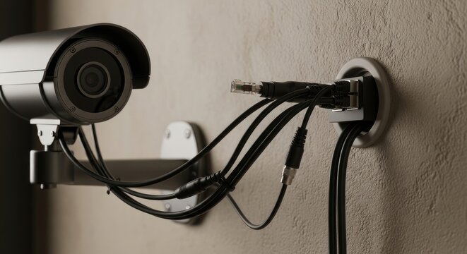 Security Camera System with Exposed Cables.