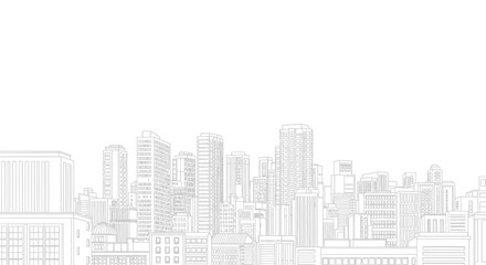 Fototapeta premium Minimalist City Skyline Line Art Illustration - Modern Urban Building Outline Sketch for Architectural Design and Real Estate Background