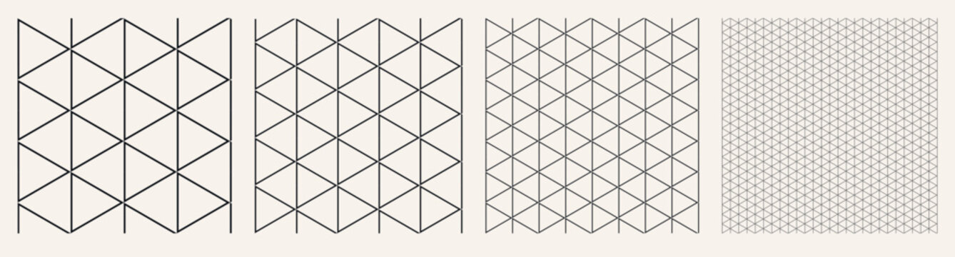 Square grid collection isometric triangle mesh geometry, four samples blueprint style. Triangle mesh lattice structure, interface layouts editorial compositions planning sheets dashboards technology.