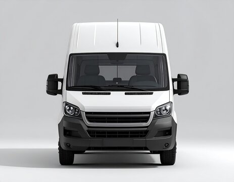 Front view of a modern white cargo van against a plain light background
