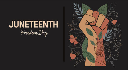 Obraz premium Juneteenth Freedom Day Banner. Social Justice Illustration. Raised Fist Graphic. Equality Concept Art.