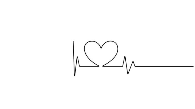 One Line Drawing Heartbeat EKG Animation for Minimalist Healthcare Concept Continuous Line Art Heart Rate Monitor Motion Graphic on White Background