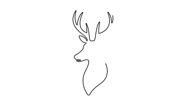 One Line Drawing Deer Head Animation for Minimalist Nature Concept Continuous Line Art Stag Motion Graphic on White Background