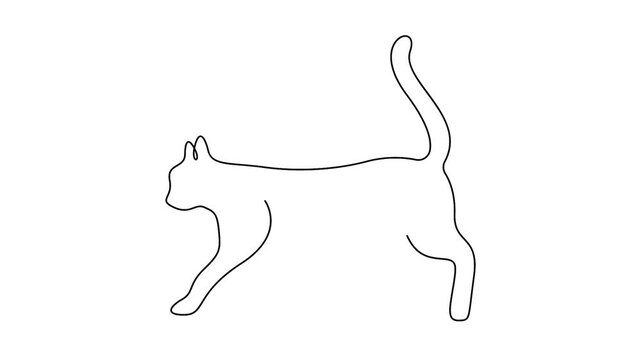 Cat walking minimalist continuous one line drawing vector illustration for pet branding. Animated single line drawing of a walking cat profile, ideal for pet logos and animal designs.