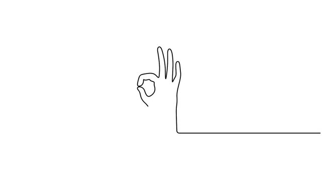 OK hand gesture animated minimalist continuous line drawing for approval and success concept, Animated single line drawing of an OK hand gesture, ideal for positive confirmation and UI design.