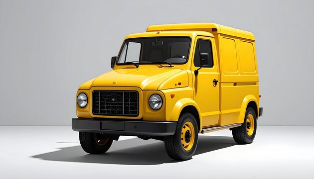 Bright yellow utilitarian panel van, classic design, ready for service