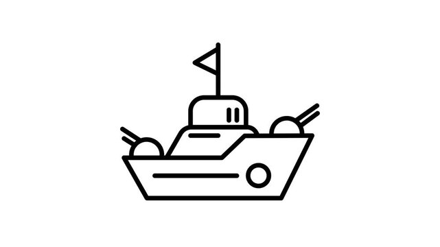 Warship Icon, Minimalist Outline Animation, Seamless Loop, 4K Transparent Background