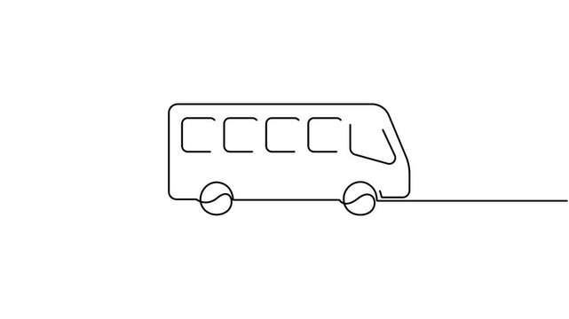 Bus animated continuous one line drawing vector illustration for transport and travel concepts. Animated minimalist single line drawing of a bus, perfect for travel and transportation designs.