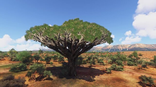 3D - Side aerial view of Socotra Island. Yemen