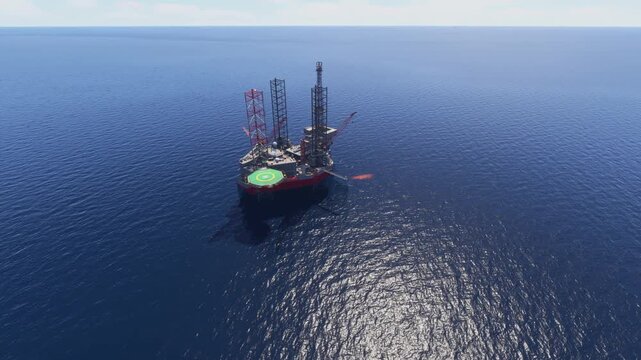 3D - Circular aerial shot of the Upper Zakum Oil Field Platforms. Abu Dhabi. United Arab Emirates
