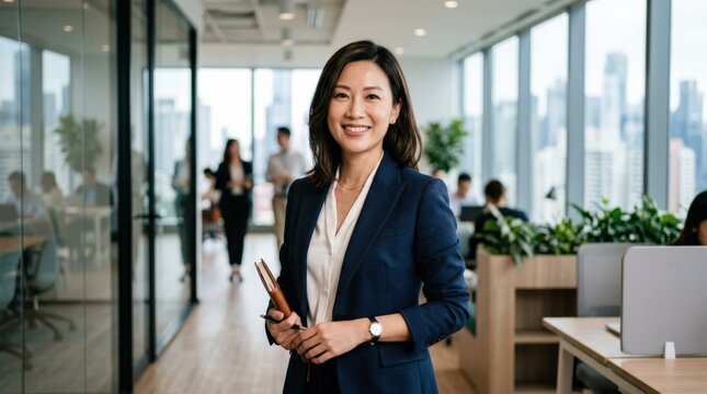 Elegant businesswoman smiling for the camera, confident corporate portrait concept with polished styling, warm expression and professional presence for leadership, branding and office themes, soft