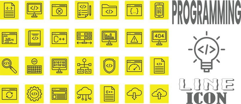 Vector Set of 28 Software Programming Web Development and Coding Outline Icons