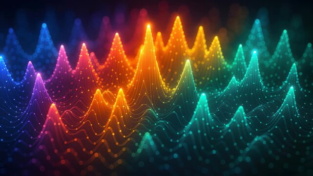 Vibrant Waveform: A stunning visual representation of sound waves, with each peak and trough illuminated in a radiant spectrum of colors, creating a captivating display of energy and rhythm.