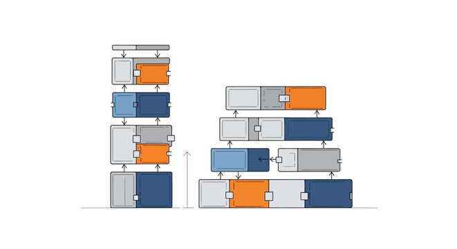 Abstract Modular Architecture and Scalable System Infrastructure Illustration with Geometric Building Blocks