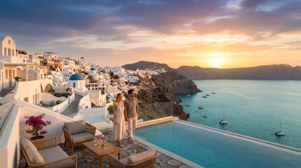 Fototapeta premium Summer sunset, travel, architecture or lifestyle destination concept, atmospheric composition, natural light, photorealistic, high detail, crisp focus, premium stock appeal, expansive copy space,