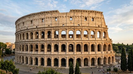 Fototapeta premium Colosseum facade in Rome, ancient architecture, world heritage and cultural travel concept for tourism campaigns, history editorials and destination storytelling, designed for marketing campaigns,