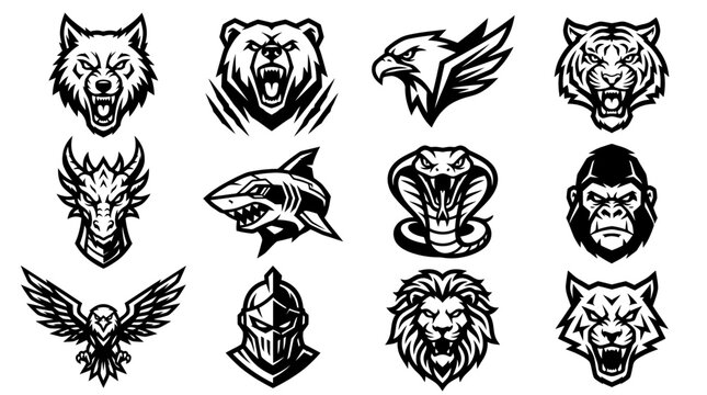Black and white animal head icons.