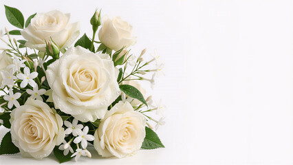 Obraz premium Blooming Roses and Jasmine with Dewdrops – Luxury Fragrance Fresh Minimal Mockup 
