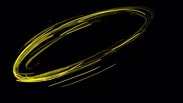 Effect of rotating yellow sparks on a black screen. Atom rotation and dizzying effect in 4K with alpha channel.