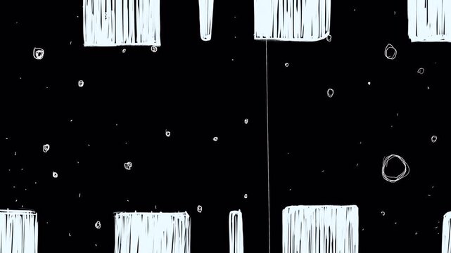 Old retro film with stripes and white noise interference and grain on a black background. Stock nostalgia effect for overlay in 4K. Looped animation of film movement in the style of the 50s and 60s.