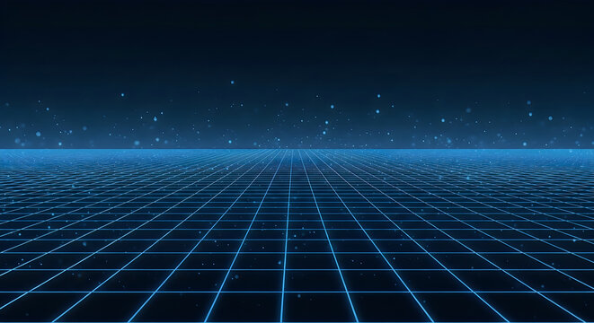 Retro blue digital grid landscape in eighties style isolated on white background