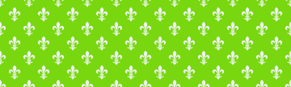 Elegant lime green background featuring a repeating pattern of offwhite fleurdelis.  Perfect for adding a touch of sophisticated royalty or springtime freshness to designs.