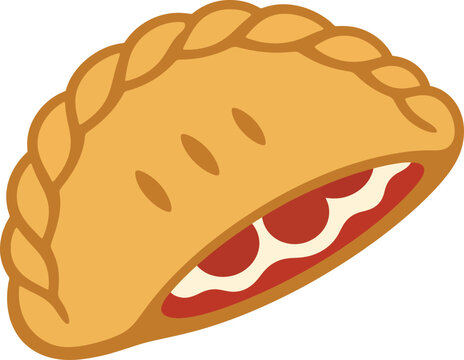 Illustration of a savory empanada with a golden brown crust and visible filling on a white background high quality professional detailed modern