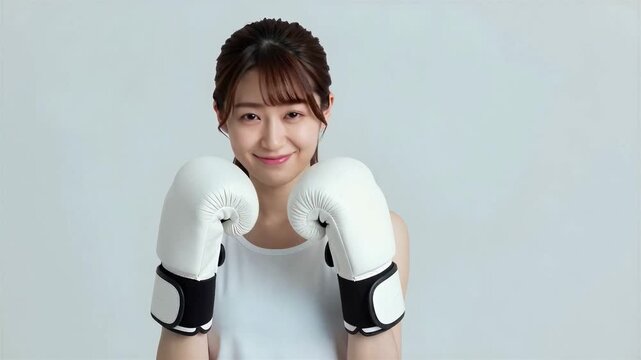 Young Woman Enjoying Fitness Boxing Workout, Copy space on the right, 4K, Seamless loop