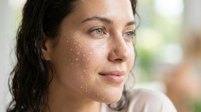 Close up of water droplets on beautiful woman skin, fresh skincare beauty concept for hydration, wellness, dermatology, cosmetics and self care advertising, glowing complexion with moisture detail,