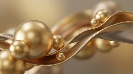 Obraz premium Luxury gold abstract sphere background design for creative projects, elegant metallic forms with smooth reflections and premium visual depth refined commercial styling, polished modern mood, soft