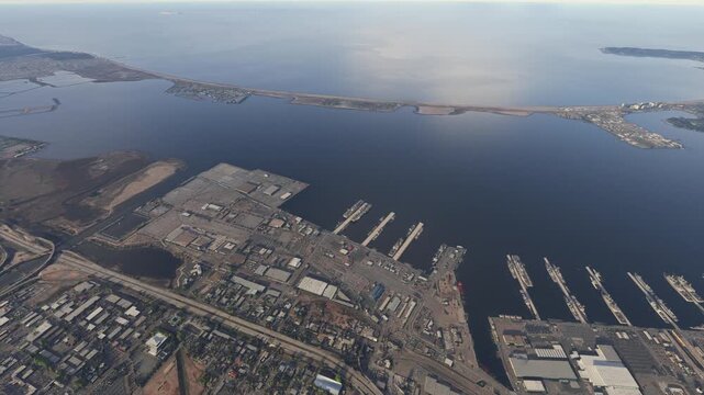 Top aerial drone view of the US Navy. San Diego. California. United States