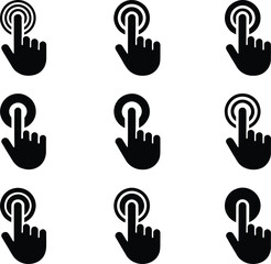 Fototapeta premium Hand Cursor Click Icons SVG Bundle | 12 Black Pointer Hand Silhouettes | UI UX Touch Tap Vector Pack | Digital Download SVG PNG