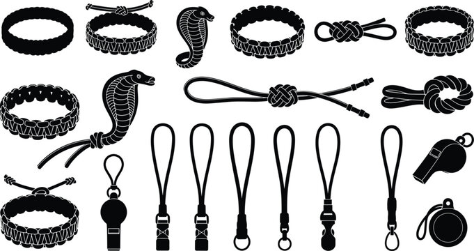 Leather Whip and Rope Loop Icons Set