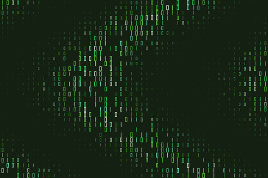 Green Binary Code Background with Digital Data Stream and Computer Programming Matrix Pattern
