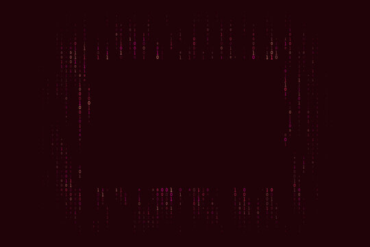 Abstract Digital Frame with Falling Pink Binary Code Data Stream on Dark Background for Technology Concept Design