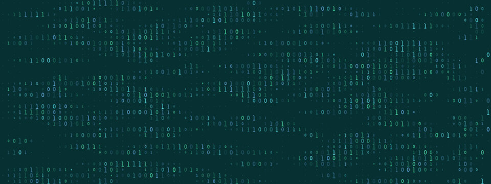 Dark Green Binary Code Background with Digital Data Stream Pattern for Technology and Cybersecurity Concepts
