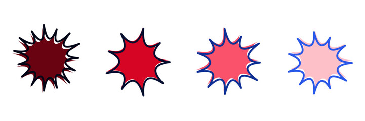 Set of Four Red Starburst Explosion Shapes with Gradient Colors for Graphic Design Elements and Comic Book Effects © SimpleDesignStudio